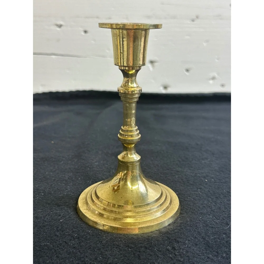 Vintage Solid Brass Candlestick Holder Made in India Taper Candle Stand 5.5 Inch